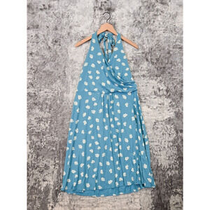 Boden Dress Womens Blue Floral Halter Neck Cross Front Knee Length Size 16